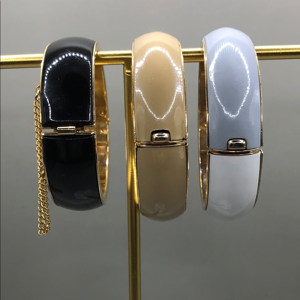 Vintage bundle 3 enamel hinge bangle bracelets stackable layering colorblock.